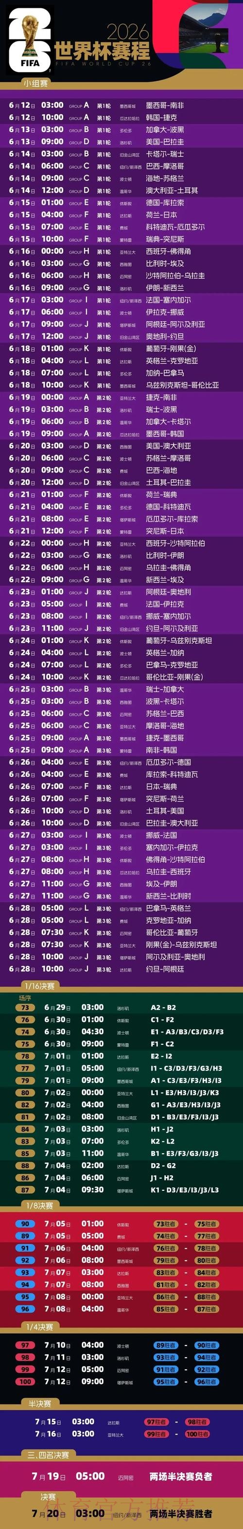 2026世界杯赛程最新完整安排在哪里看 2026世界杯赛程最新完整安排在哪里看